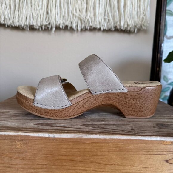 Dansko Sophie Leather Taupe Sand Dollar Double Adjustable Strap Open Toe Clog Si - Picture 8 of 14